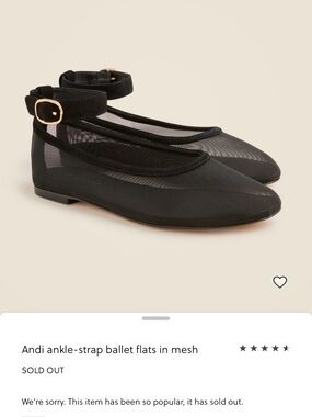 JCrew Andi Ankle-Strap Mesh Ballet Flats in Black